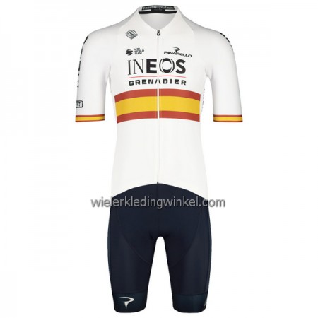 Set Fietsshirt + Korte Koersbroek 2022 INEOS Grenadiers Version Spaans Kampioenschap Wit